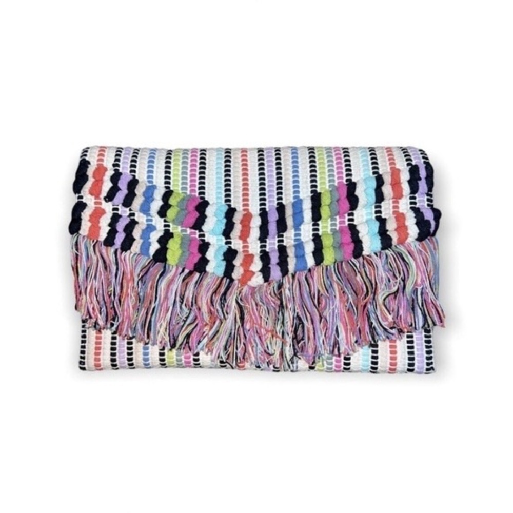 Stella & Dot Bag Women’s Woven Colorful Taj Clutch Boho Chi Fringe NWT